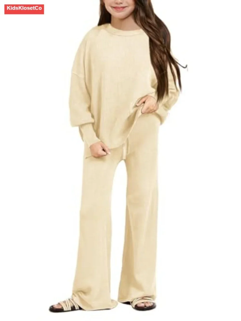 Girls 2-Piece Sweatsuit Set Long Sleeve Crewneck Sweater Wide Leg Pants Casual